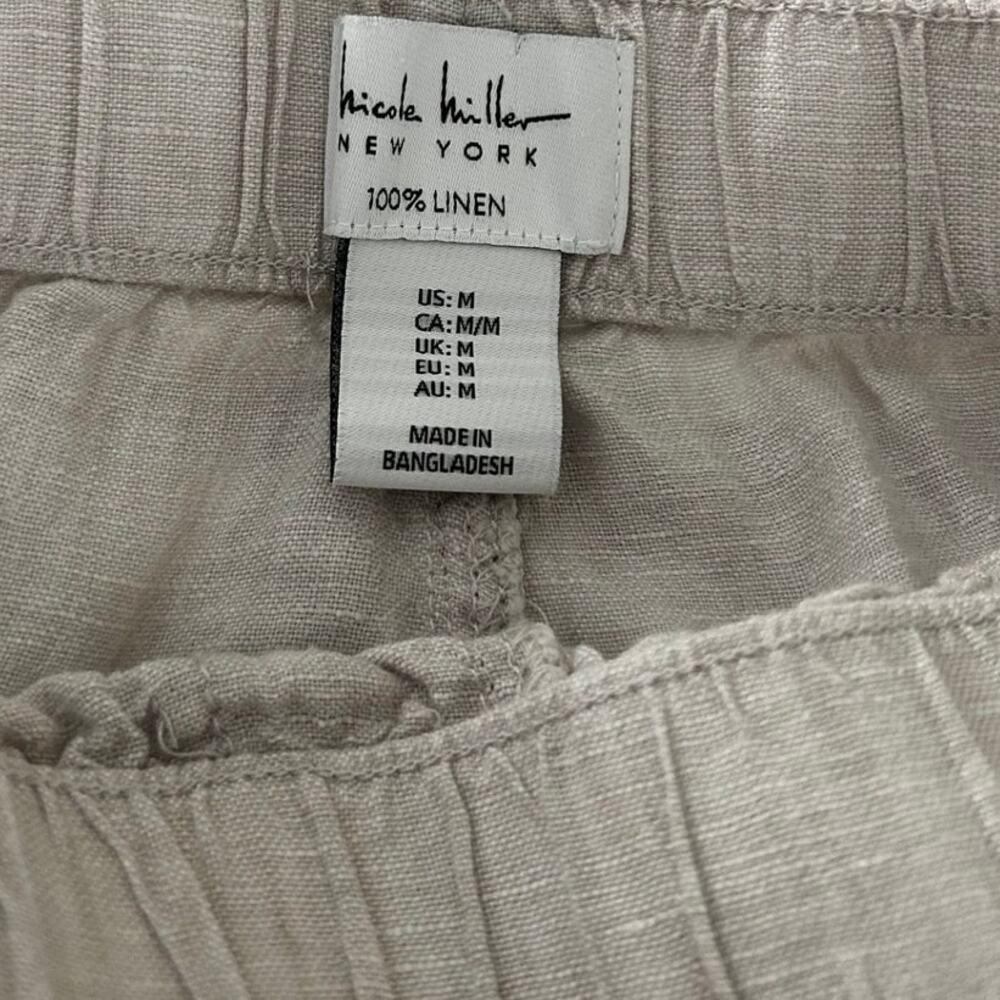 Nicole Miller Linen Jogger Pants Womens M Natural Cargo Drawstring Coastal Boho - Picture 8 of 10